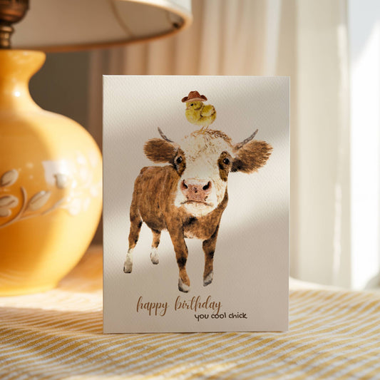 Cow and Chick Birthday Card