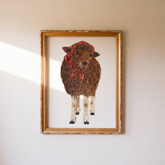 Sheep with Hairscarf Art Print