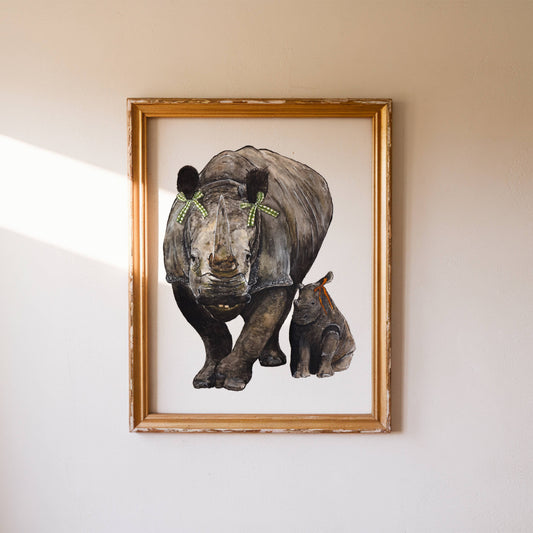 Rhino with Baby Art Print